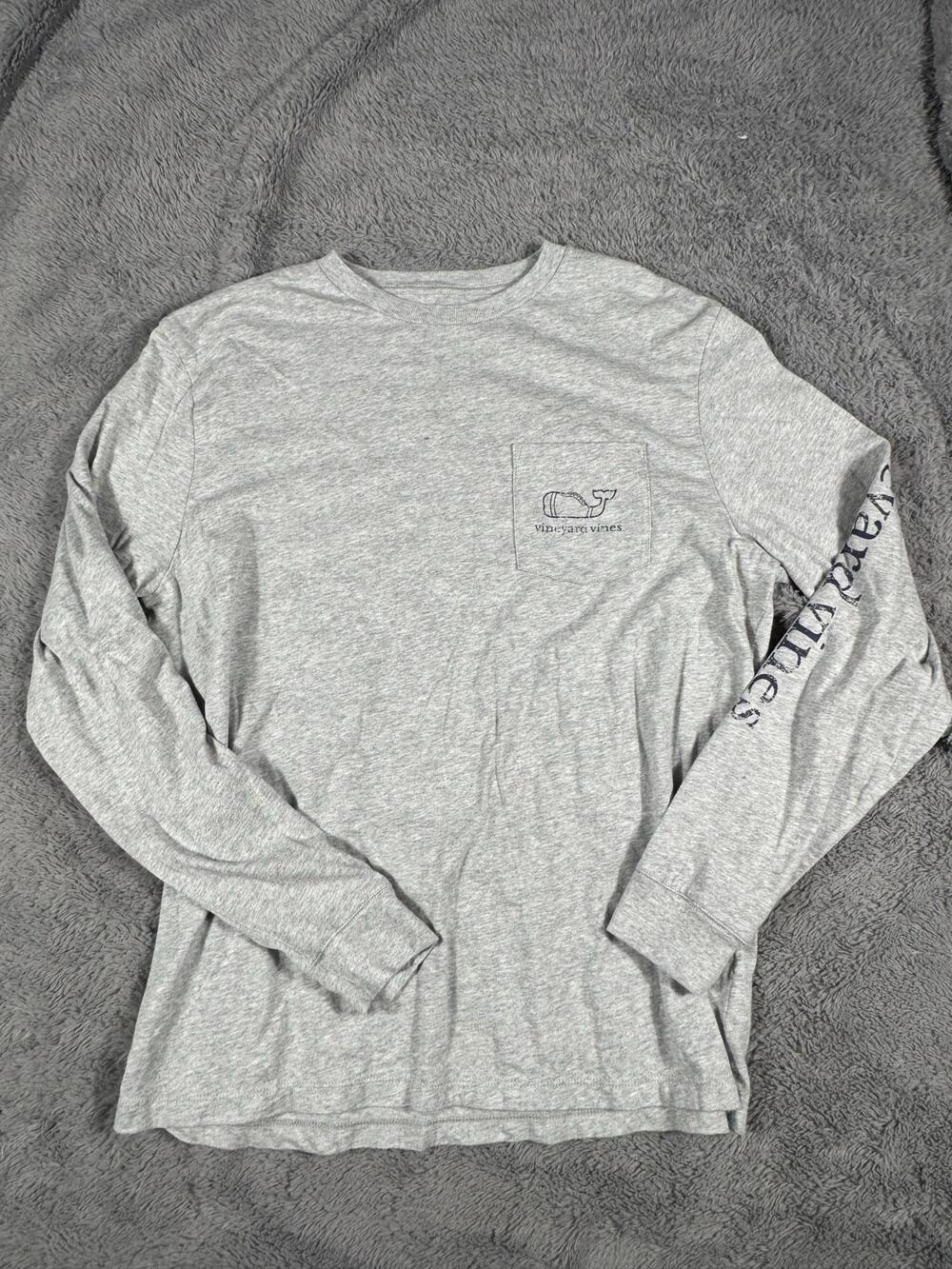 Vineyard Vines Shirt Mens Medium Gray Whale Logo Long Sleeve Pocket Graphic